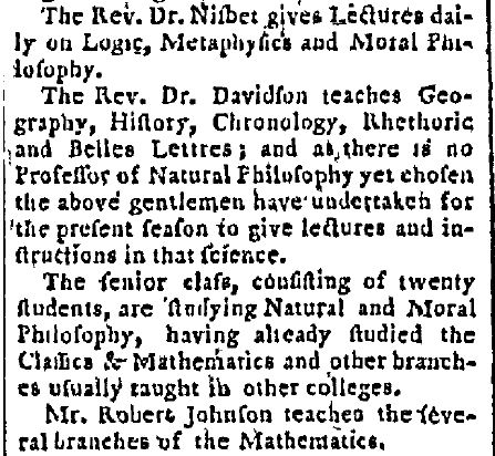 Newspaper article about Dickinson College mentioning Johnston as a professor of mathematics.