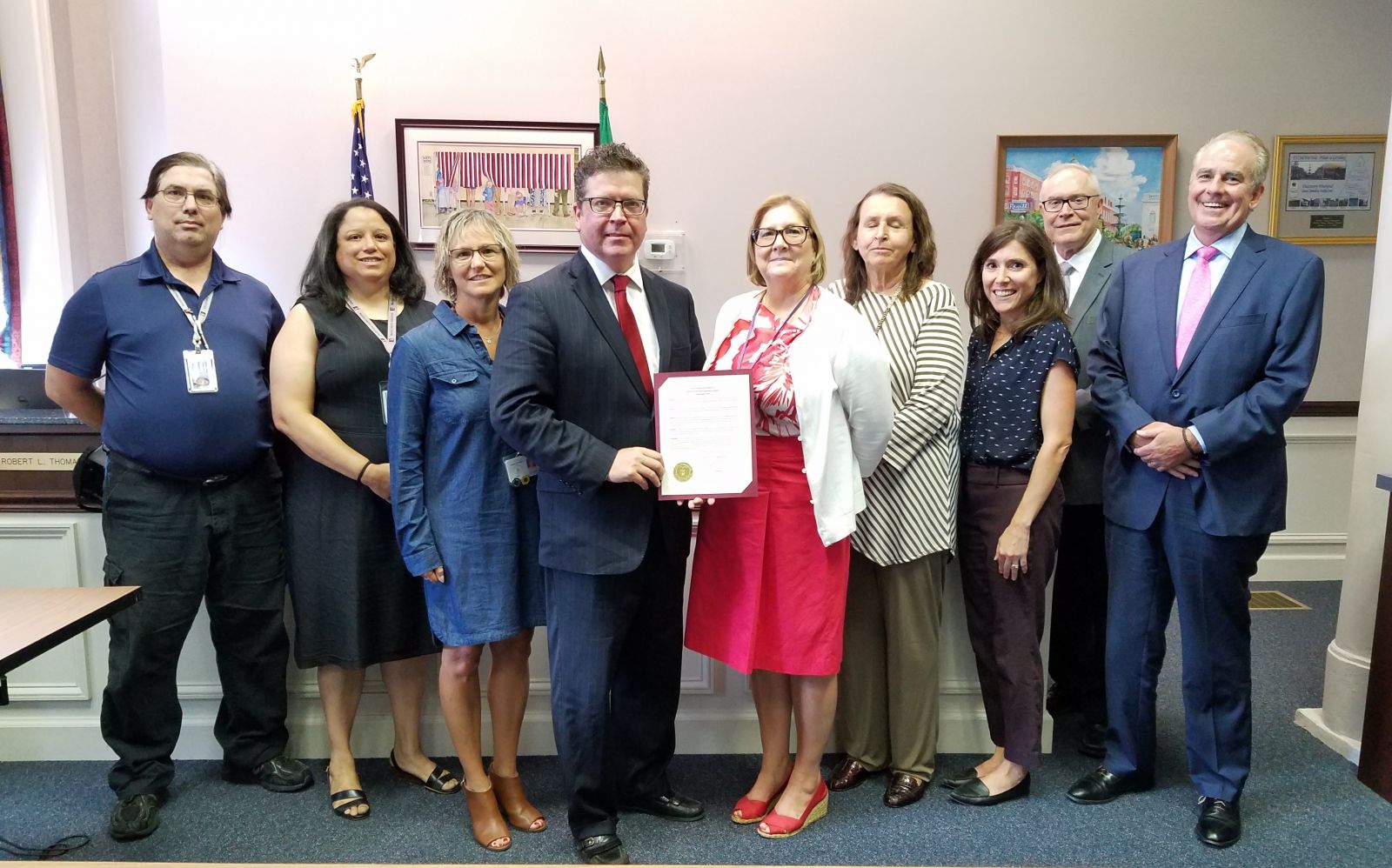 Pictured above (left to right): David Grim, Martha Nolder, Cori Seilhamer, Commissioner Chairman Dave Keller, Sherry Morgan, Ann Spottswood, Noel Purdy, Commissioner Bob Thomas, Patrick ODonnell with proclamation