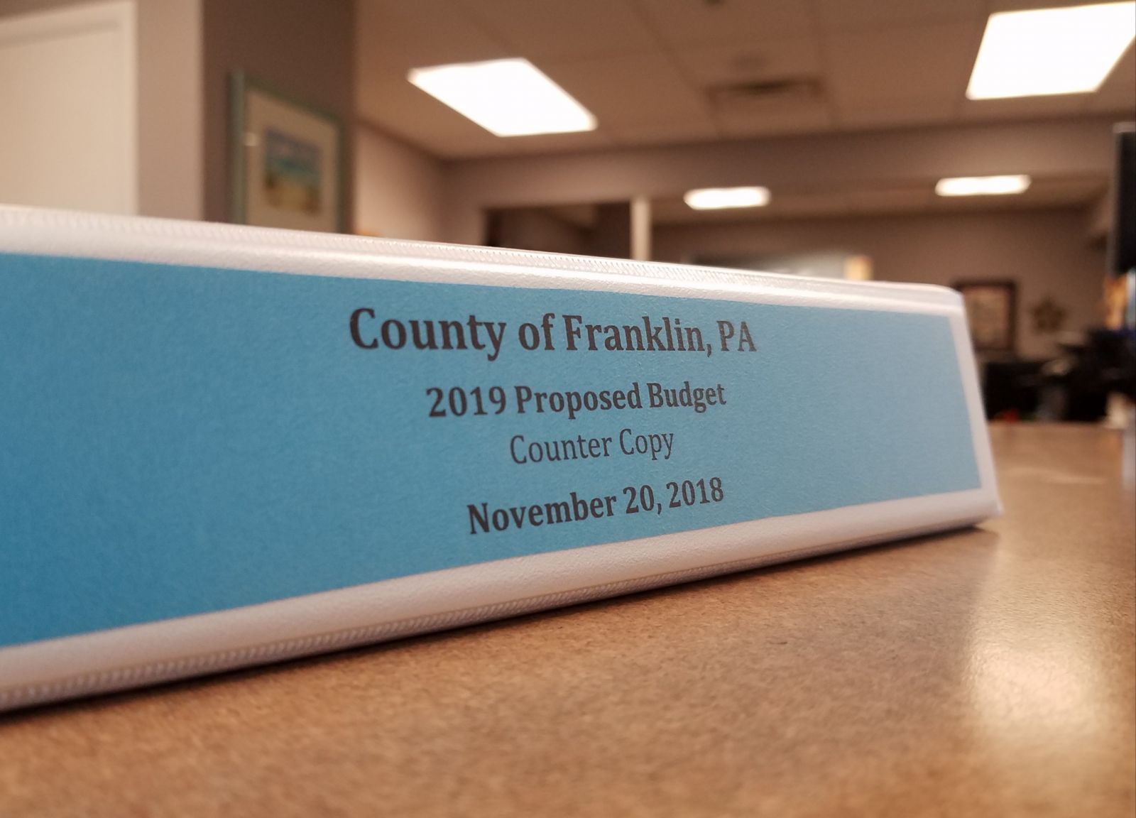 Counter Copy of the 2019 Proposed Budget for Franklin County at the Commissioners Office at 340 N. Second Street.