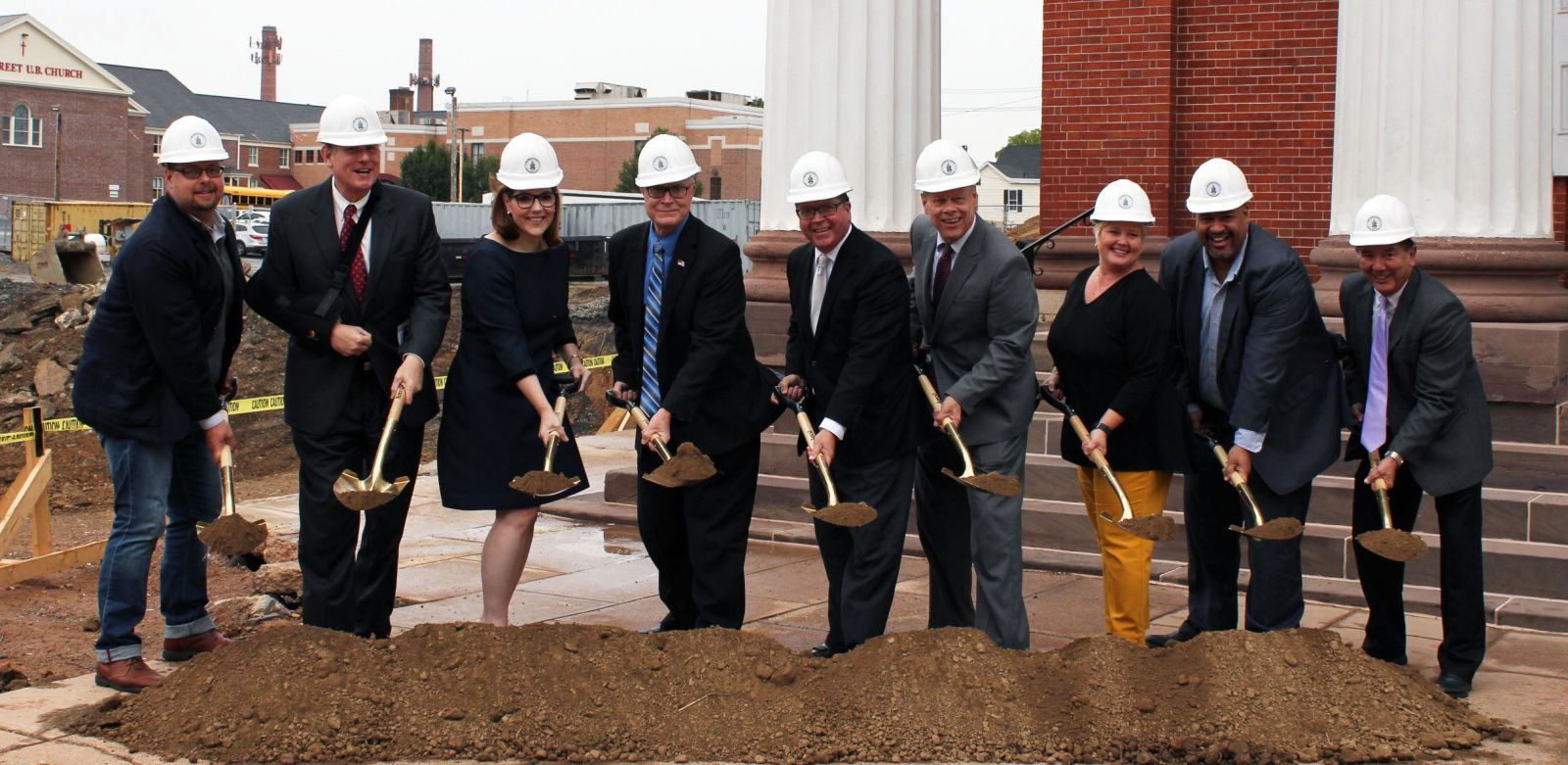 Left to right: Mark Miller, Downtown Business Council; Steve Christian, Greater Chambersburg Chamber of Commerce; Mary Beth Shank, County Solicitor; Bob Thomas, Commissioner; Dave Keller, Commissioner Chairman; Bob Ziobrowski, Commissioner; Carrie Gray, County Administrator; John Wetzel, Pennsylvania Secretary of Corrections; Mike Ross, Franklin County Area Development Corporation
