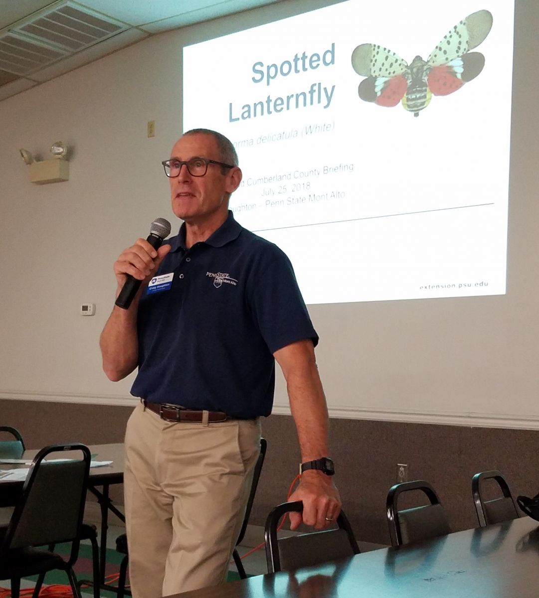 Craig Houghton Assistant Professor of Forestry at Penn State Mont Alto presents information on spotted lanternfly