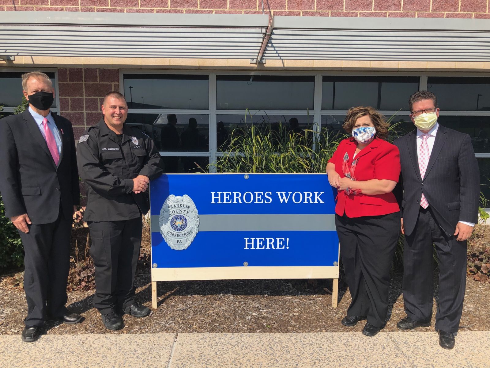 Commissioner Bob Ziobrowski, Correctional Officer Randy Clendening, Franklin County Jail Business Manager Tammy Zook, and Commissioner Chairman Dave Keller.