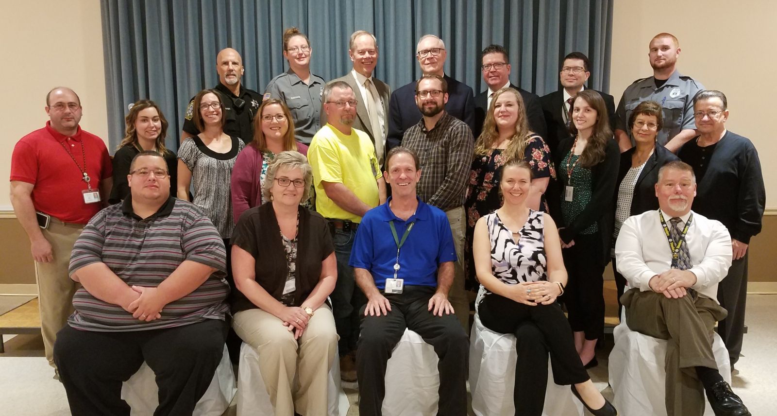 5 Years of Service Pictured above (left to right): top row- Jeffrey Sarver, Alexandria Beeler, Commissioner Bob Ziobrowski, Commissioner Bob Thomas, Commissioner Chairman Dave Keller, Steve Nevada, Richard Robinson; middle row- Joshua Burleigh, Ashlee Hammonds, Kim Mills, Ashley McCartney, Michael Sites, Justin McHenry, Briana Etzweiler, Magdalena Radovic-Moreno, Joan Mangum, John Shindledecker;    bottom row- Andrew Repp, Tracy Bryan, Jerome Bennett,  Elizabeth Grant, Ray Waltz Missing from photo: John Albert, Caleb Barnett, Lori Clopper, Andrea Mauck, Matthew Rhoades, Jesse Smith, Stacey Wellman