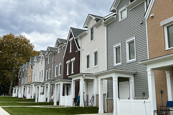 Apartments on a street.