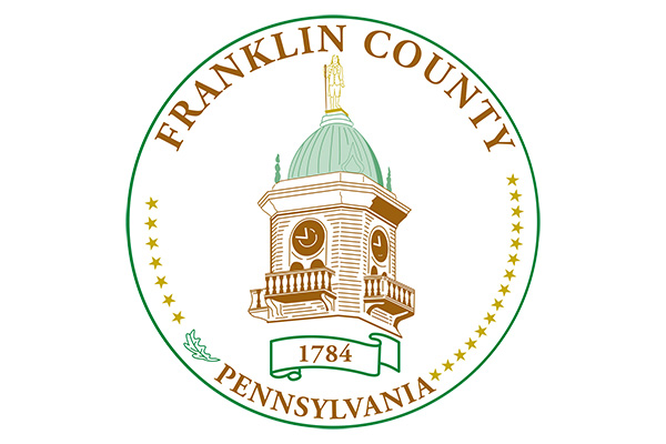 Seal of Franklin County, Pennsylvania, featuring a clock tower and "1784" in the center, surrounded by stars and the words "Franklin County Pennsylvania.