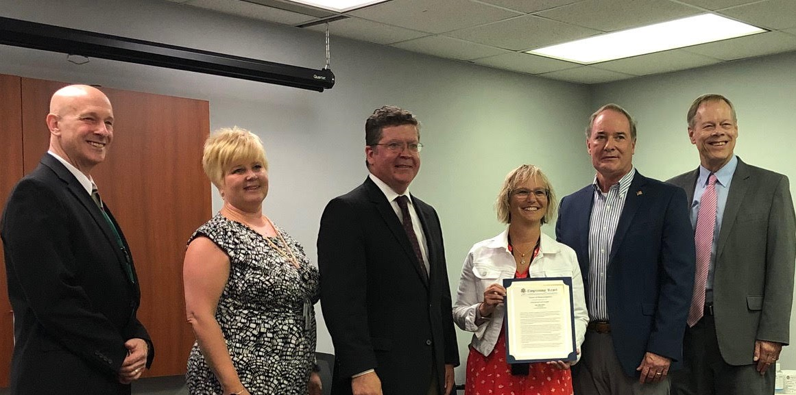 Pictured (Left to Right) Assistant County Administrator John Thierwechter, County Administrator Carrie Gray, Commissioner Chairman Dave Keller, Mental Health Program Specialist and CIT Coordinator Cori Seilhamer, Congressman John Joyce, M.D., Commissioner Bob Ziobrowski  