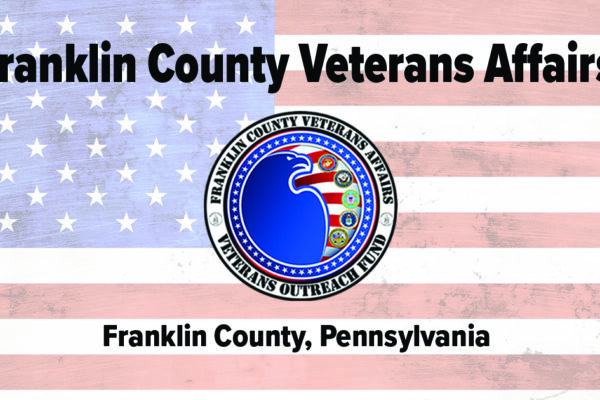 Franklin County Veterans Affairs logo on an American flag background, with text stating the location in Franklin County, Pennsylvania.