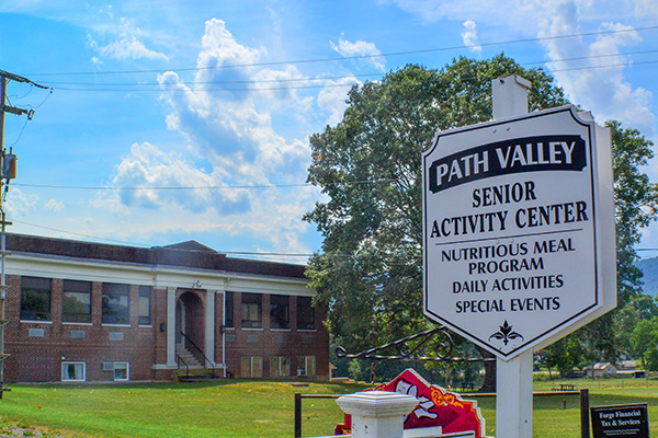 The Path Valley Senior Center sign on a sunny day. nutriious meal program daily activities special events