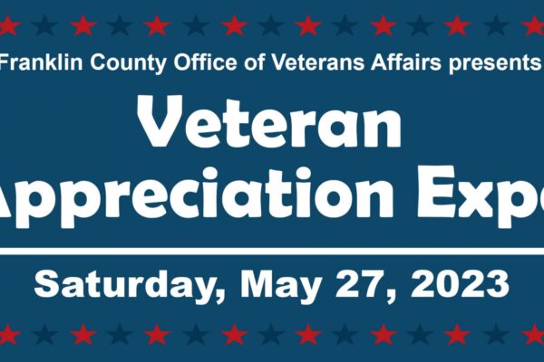 Veteran Appreciation Expo poster by Franklin County Office of Veterans Affairs, scheduled for Saturday, May 27, 2023.